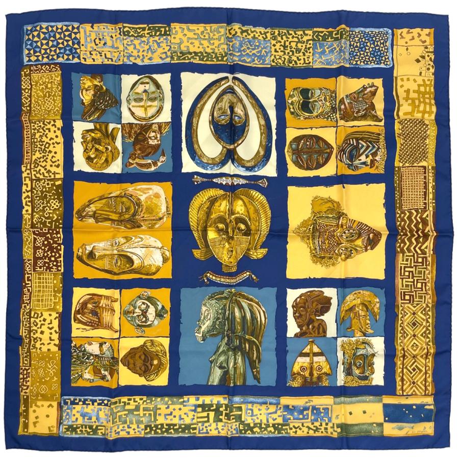 M*様 HERMES エルメス カレ90 スカーフ シルク100％ 仮面柄 HERMES（エルメス） カレ 90 PERSONA 仮面 スカーフ シルク シルク(100