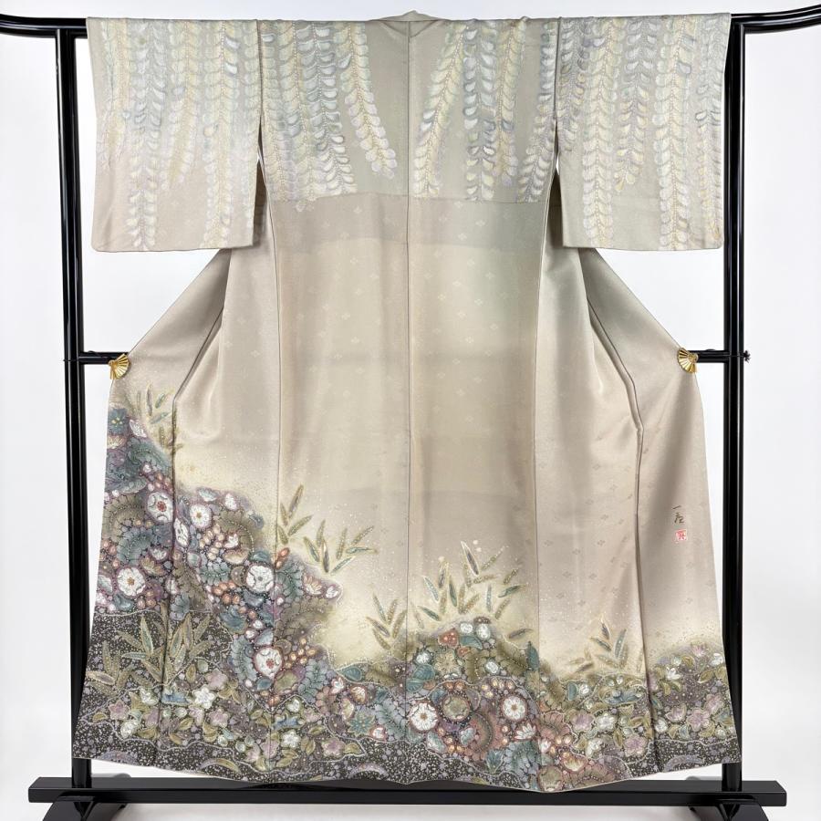 訪問着 身丈154.5cm 裄丈62cm S 袷 吉乃一廉 落款あり 辻が花 銀通し