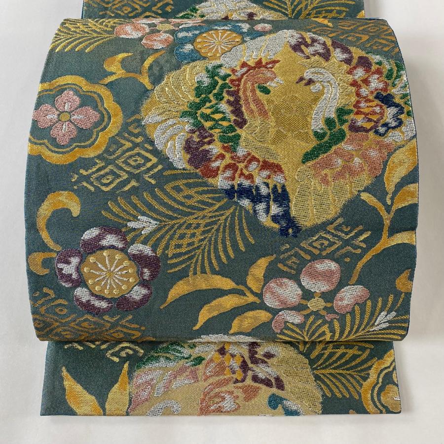 よしみす 袋帯 孔雀華柄花唐草模様 フォーマル本金箔漆箔落款 NO-295 袋帯 孔雀 華柄 花唐草模様 フォーマル 本金箔漆箔 落款 NO-295