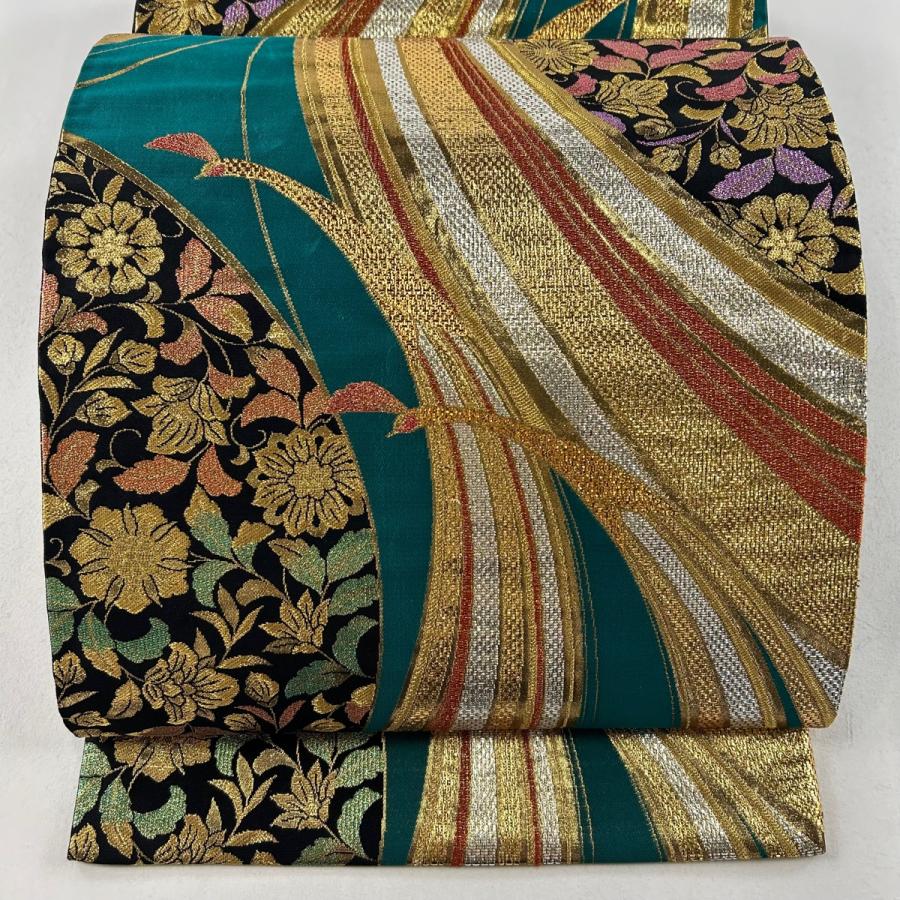 楽天市場】袋帯 美品 秀品 桜 斜縞 箔 焦茶色 六通 正絹 【