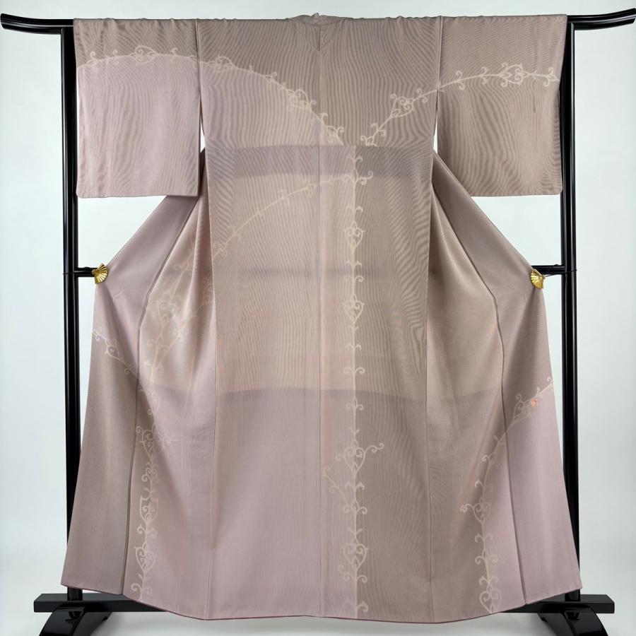 訪問着（袷）身幅ゆったりめ 訪問着 身丈158cm 裄丈64.5cm M 袷 落款あり 縞 唐草 染め分け 赤紫