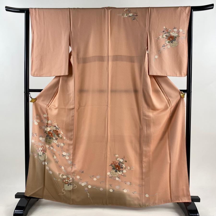 訪問着 身丈164cm 裄丈65cm M 袷 花籠 椿 金彩 ぼかし サーモンピンク