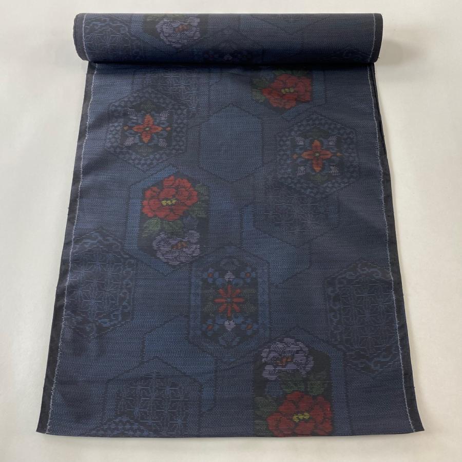 反物 秀品 大島紬 証紙 亀甲 草花 紺色 正絹 中古 : リユースセレクト