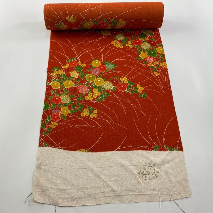 反物 秀品 小紋 菊 芝 赤茶 正絹 中古 : リユースセレクトショップ
