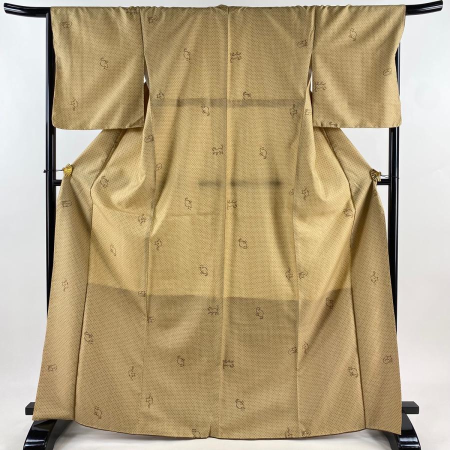 小紋 身丈168.5cm 裄丈68cm L 袷 落款 幾何学 小豆色 正絹 美品