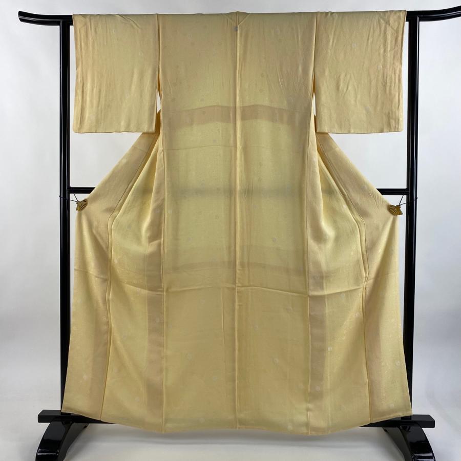 小紋 身丈160.5cm 裄丈63cm 正絹 名品 【中古】 小紋 身丈160.5cm 裄丈63cm S 袷 花 地紋 薄黄 正絹 優品 一つ紋 中古