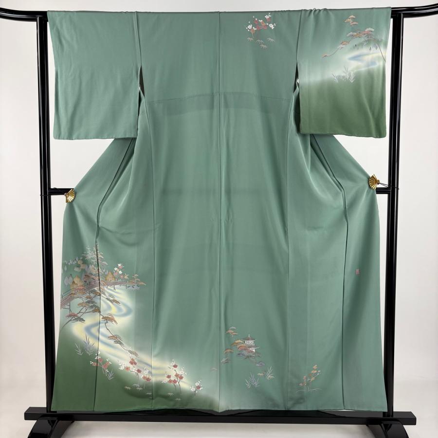 K*U様 【オークション】裄丈70cm 訪問着フルセット くすみ緑風景　正絹 袷 楽天市場】訪問着 中古 裄69の通販