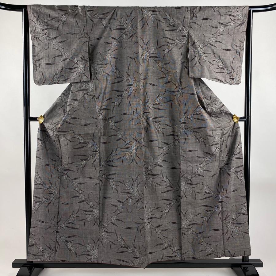 紬 身丈157.5cm 裄丈64cm 正絹 美品 秀品 【中古】 紬 身丈157.5cm 裄丈61.5cm S 袷 花 幾何学 墨色 正絹 秀品｜中古