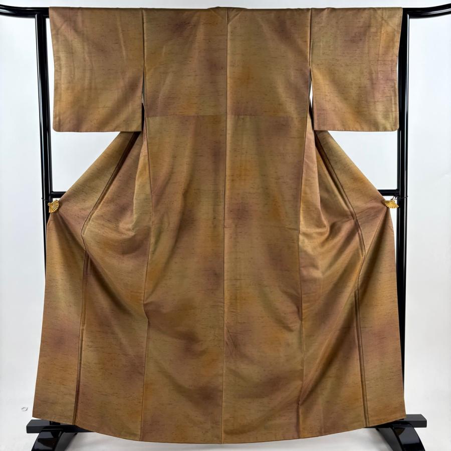 小紋 身丈163.5cm 裄丈63cm S 袷 ぼかし柄 紬地 山吹茶色 正絹 秀品
