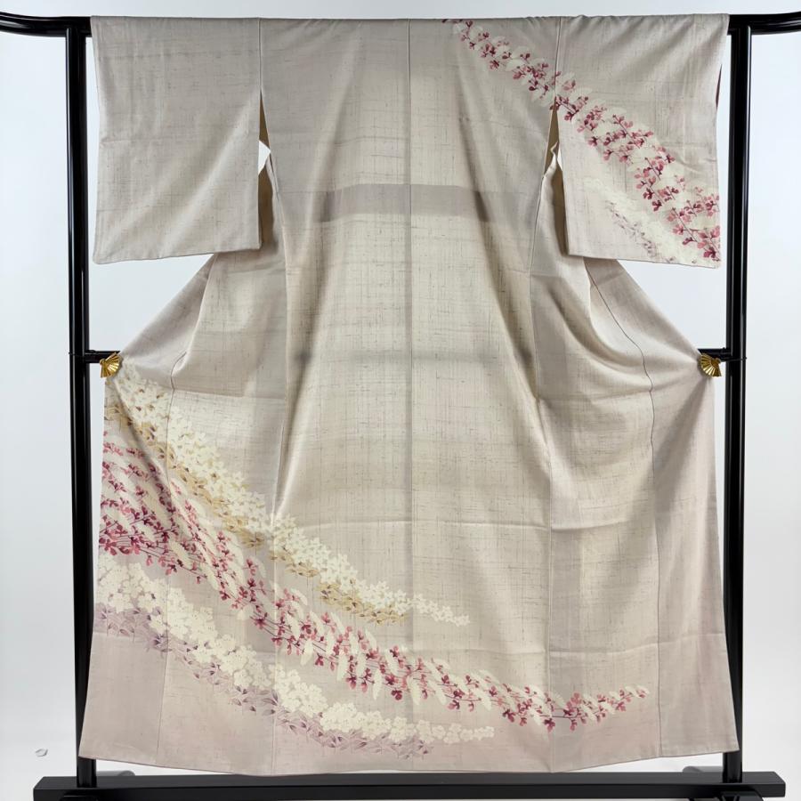訪問着 身丈155.5cm 裄丈62cm S 袷 紬地 草花 薄小豆 正絹 秀品 中古