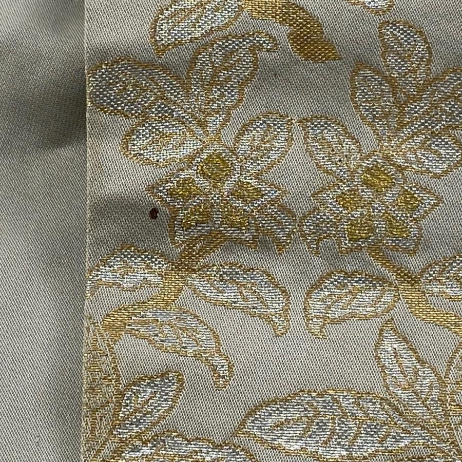 袋帯 逸品 龍村晋 落款あり 名物寿橘金襴 橘 文字 箔 金糸 灰色