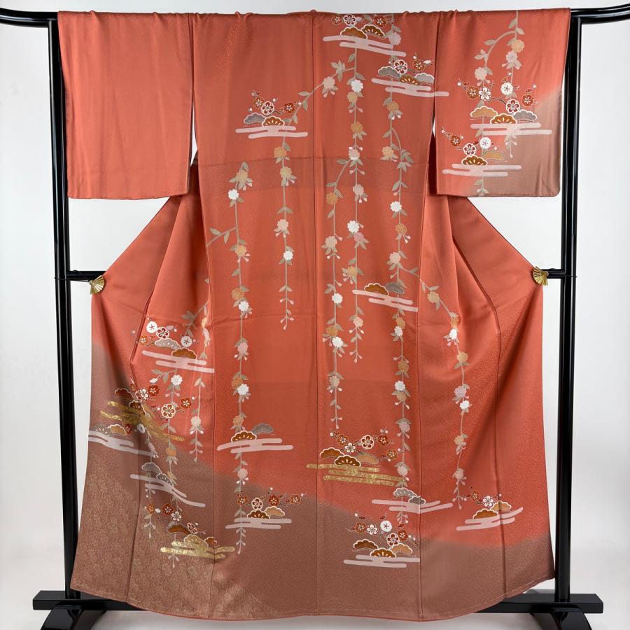 訪問着 身丈159cm 裄丈66cm M 袷 松梅 ヱ霞 金彩 ぼかし サーモン