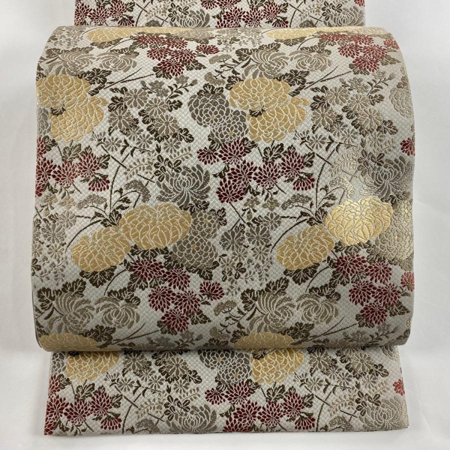 袋帯 美品 秀品 落款あり 明治文様 唐織 青灰色 六通 正絹 中古