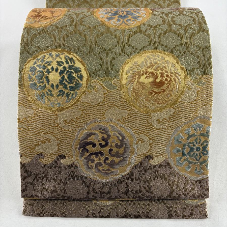 袋帯 美品 名品 華文 鳥 刺繍 金銀糸 金色 六通 正絹 中古 在庫一掃