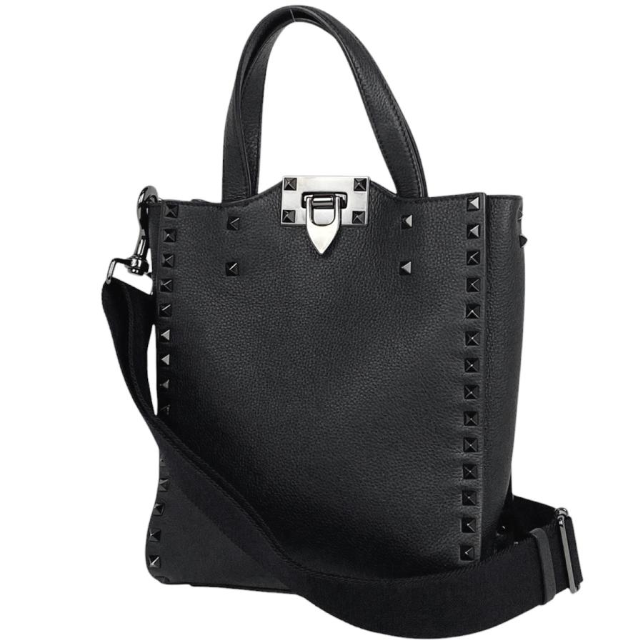 ヴァレンティノガラバーニ ハンドバッグ レザー キルティング スタッズ ブラック ヴァレンティノ・ガラヴァーニ ハンドバッグ キルティング ロック