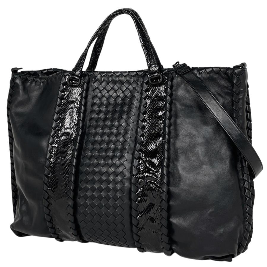 【BOTTEGA VENETA】2wayバッグ　イントレチャート　レザー　黒色 BOTTEGA VENETA】2wayバッグイントレチャートレザー黒色