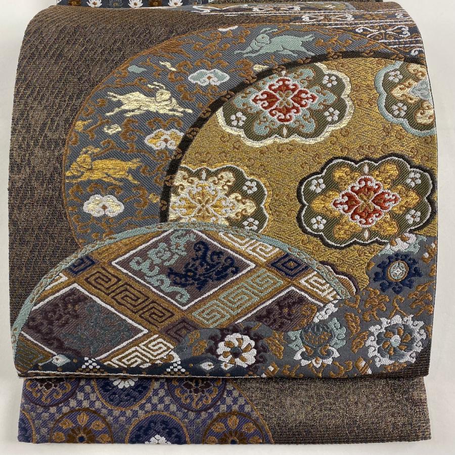 袋帯 美品 秀品 うさぎ 華文 箔 金糸 濃紫 六通 正絹 中古 : リユース