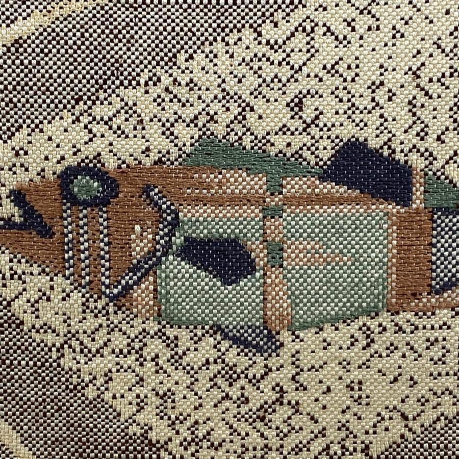 名古屋帯 秀品 八寸名古屋帯 関西仕立て 魚 生り物 灰紫 正絹 中古