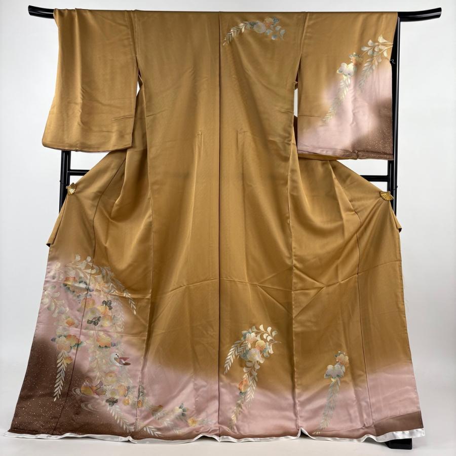 訪問着 身丈181cm 裄丈70.5cm 未仕立て 仮絵羽 草花 鳥 螺鈿 金銀彩