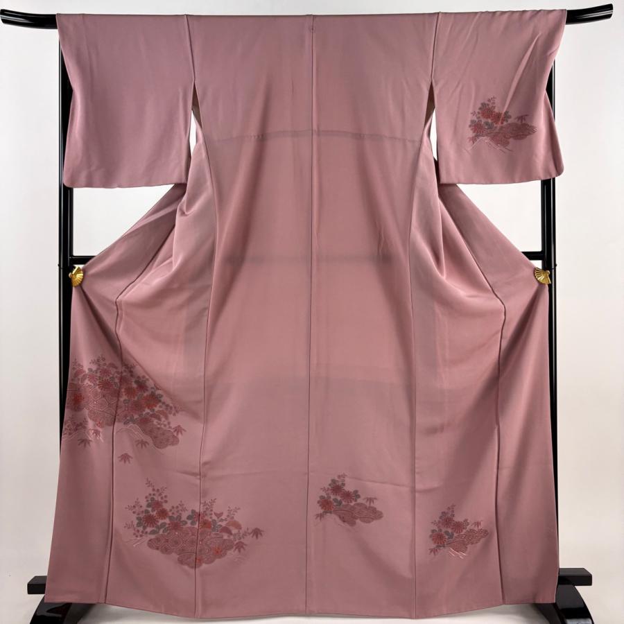 淡いピンクの長襦袢 花柄刺繍 新品未使用　エクセルヒューマン社購入　正絹 付下げ 身丈168cm 裄丈68cm L 袷 菊 笹 刺繍 ピンク 正絹 秀品