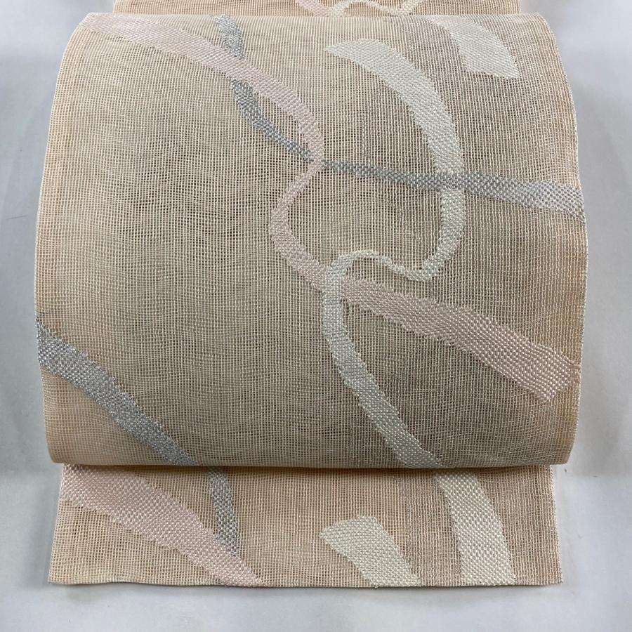 袋帯 美品 秀品 夏帯 紗 熨斗 霞 銀糸 薄ピンク 六通 正絹 中古