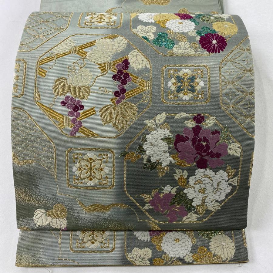 楽天市場】袋帯 秀品 夏帯 幾何学 茶色 お太鼓柄 正絹 【中古