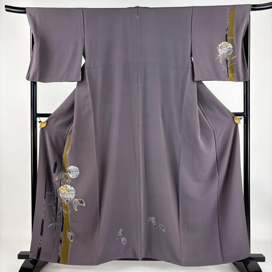 付下げ 身丈159cm 裄丈68cm L 袷 雪輪 竹 金彩 灰紫 正絹 秀品 一つ紋