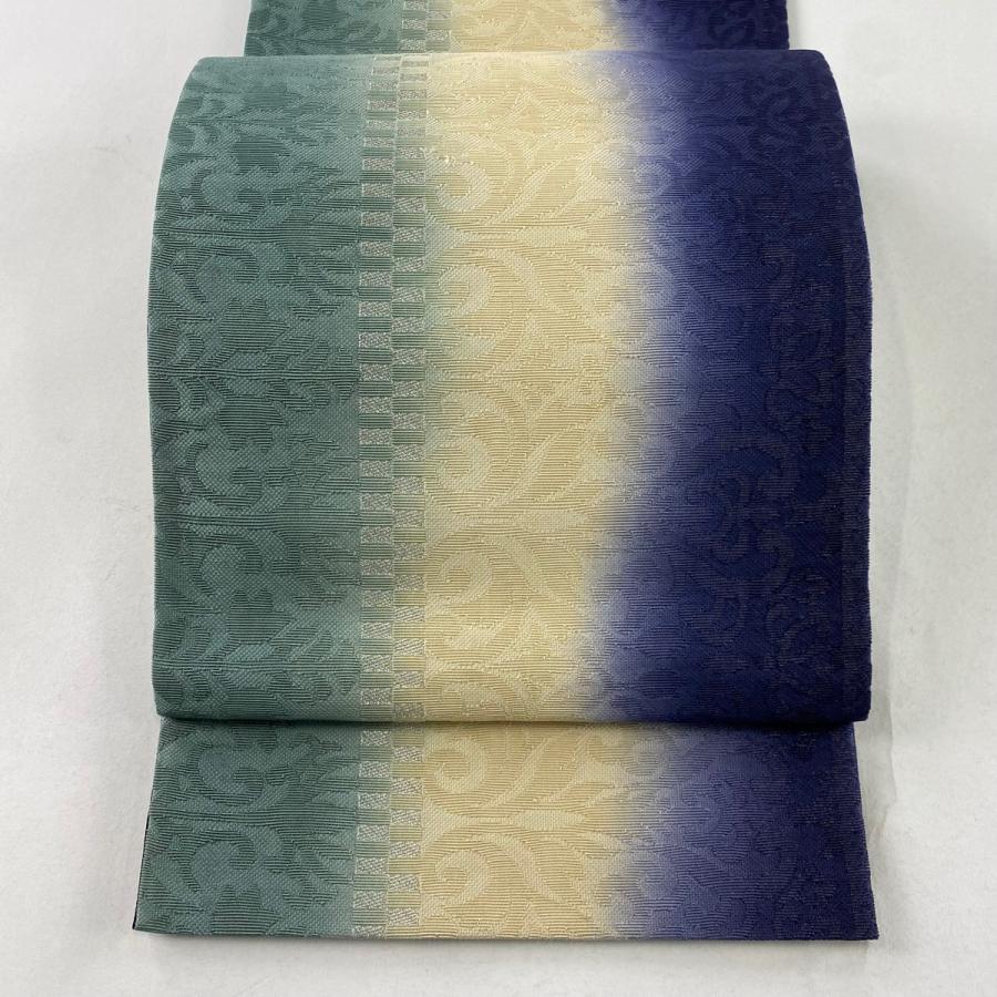 型絵染 京袋帯 全通柄 正絹 紬地 花唐草 未使用に