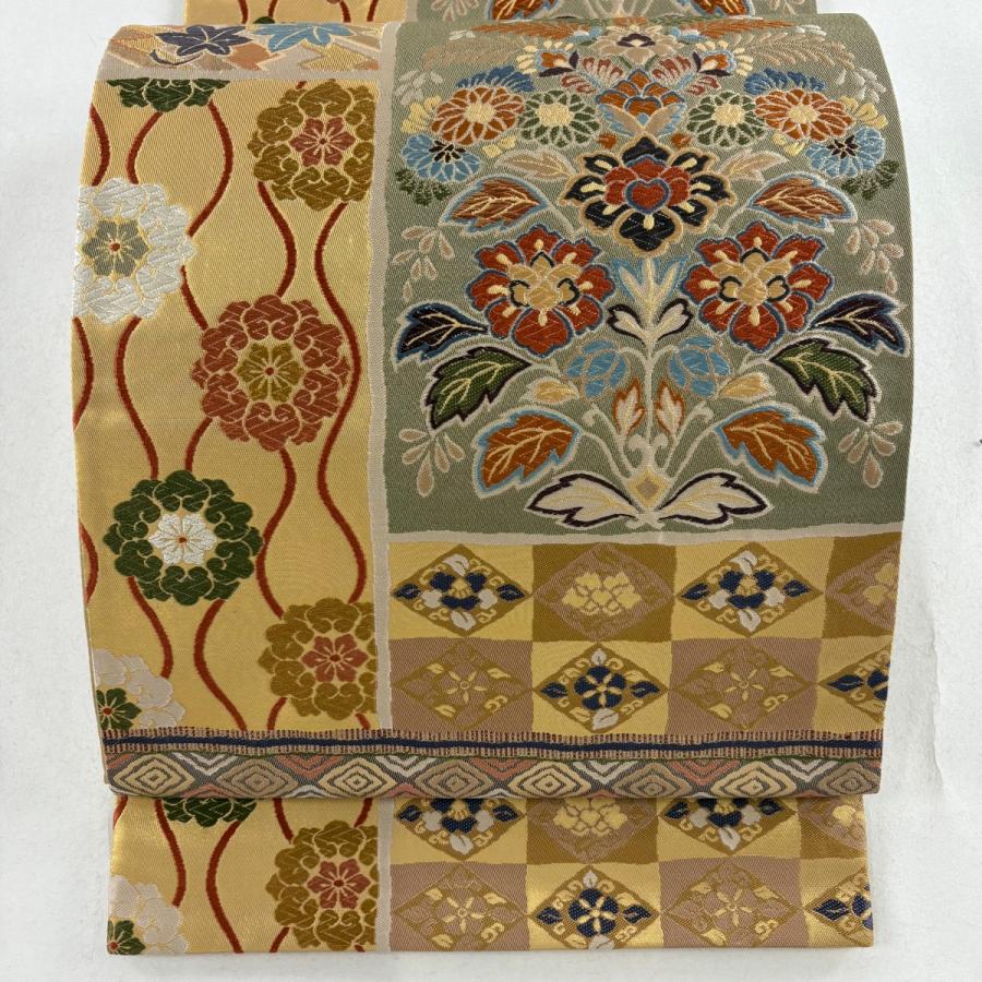 正絹 袋帯《唐織 立涌 花紋様》 袋帯 立涌 花模様 唐織 金糸