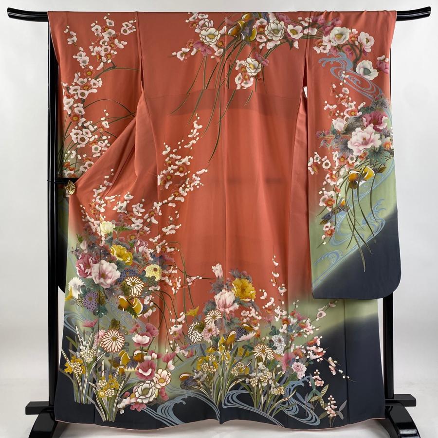 k31★白×花振袖★豪華絢爛身丈160cm正絹袷広襟(未使用)+正絹袋帯セット 仕立付き 正絹 振袖 単品 金彩 ホワイト 桜 f-718-t 絹100% 成人