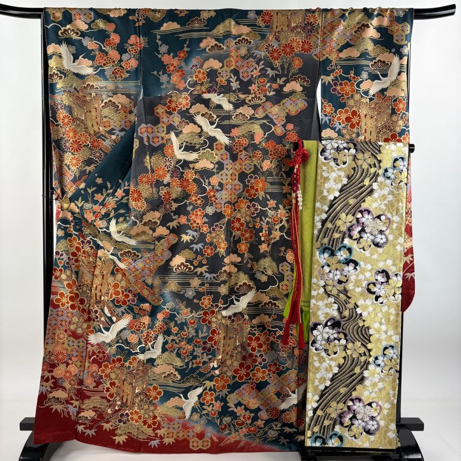 美品　新品　正絹振袖　袋帯　セット 振袖 身丈169cm 裄丈72cm L 袷 袋帯フルセット ねじ梅 枝梅 金糸