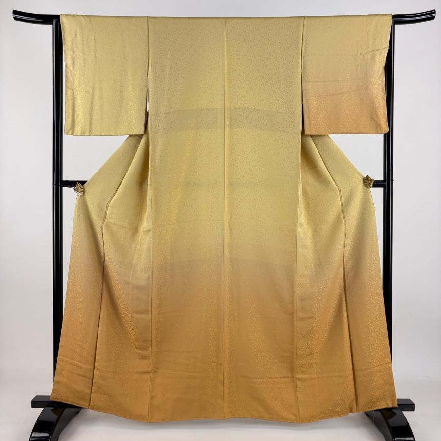 付下げ 身丈162cm 裄丈65.5cm M 袷 格子 金通し ぼかし 朱色 正絹