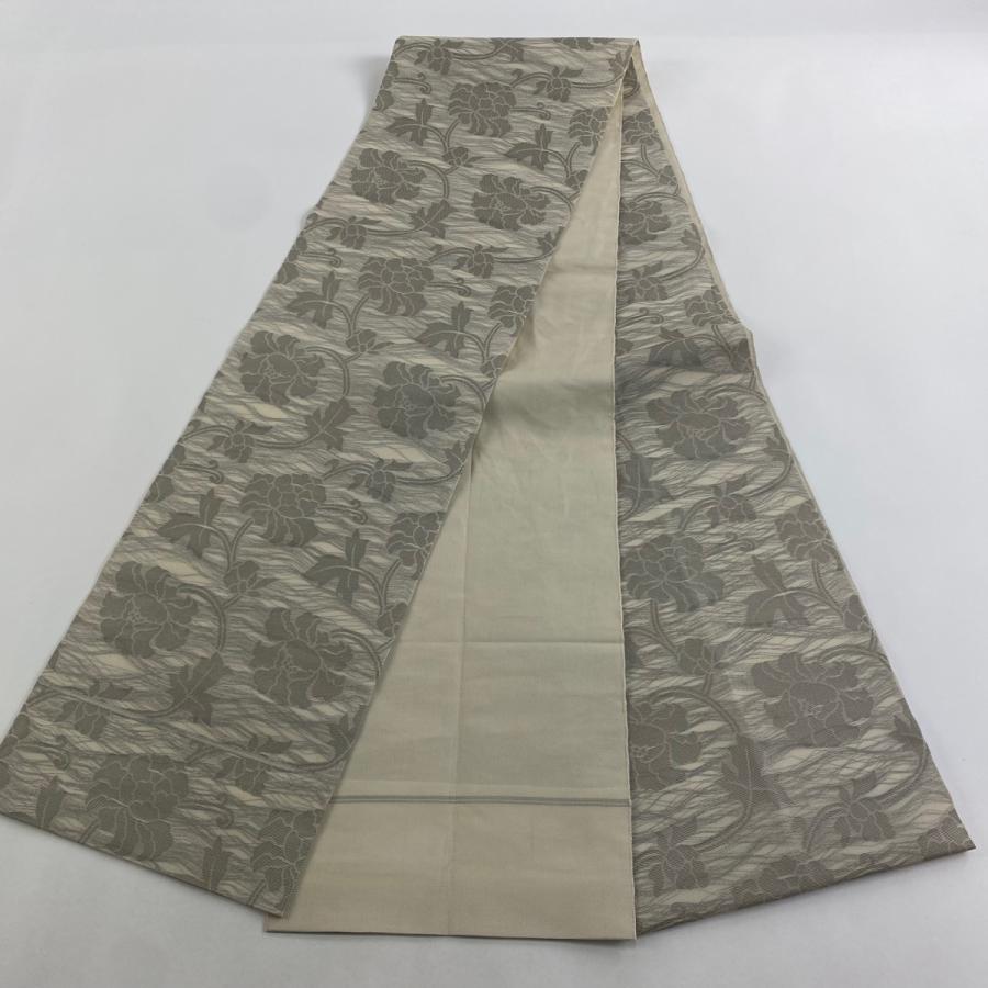 袋帯 秀品 織悦 落款あり 夏帯 紗 花唐草 灰色 全通 正絹 中古