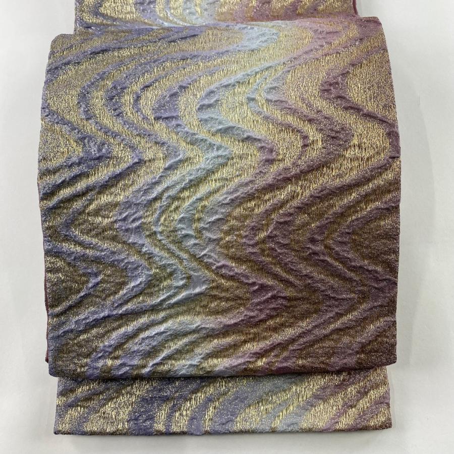 袋帯 美品 名品 全通 正絹 【中古】 美品】 袋帯 名品 夏帯 縞 水色