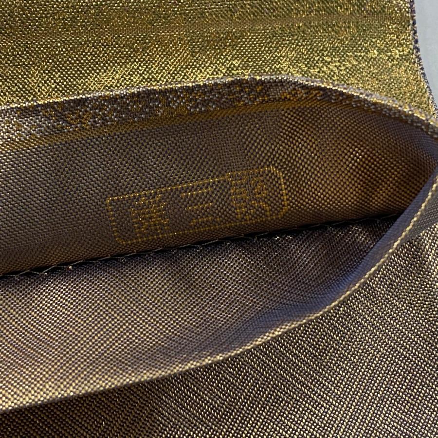 美品 袋帯 逸品 青山みとも 落款あり 藤三郎 幾何学 段縞 箔 金色 六通