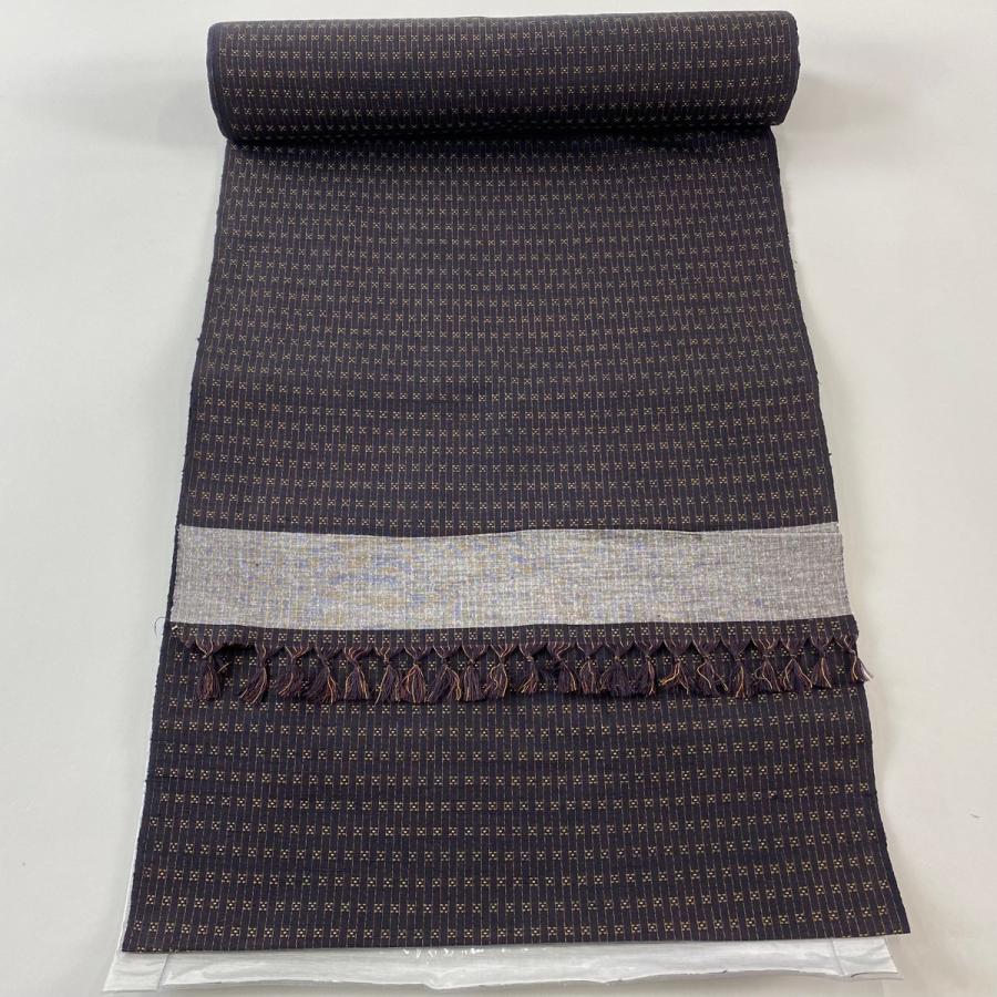 反物 名品 紬 縞 幾何学模様 焦茶色 正絹 中古 : リユースセレクト  