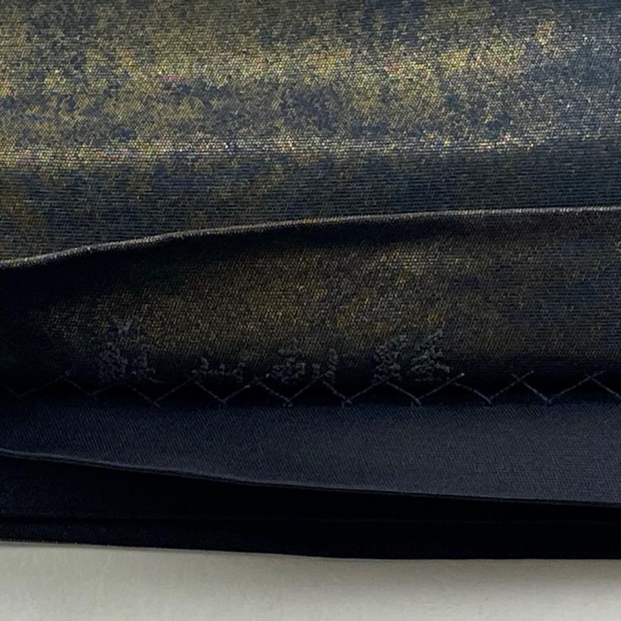 美品 袋帯 逸品 蒋雪英 落款あり 草花 幾何学模様 相良刺繍 金糸 青黒