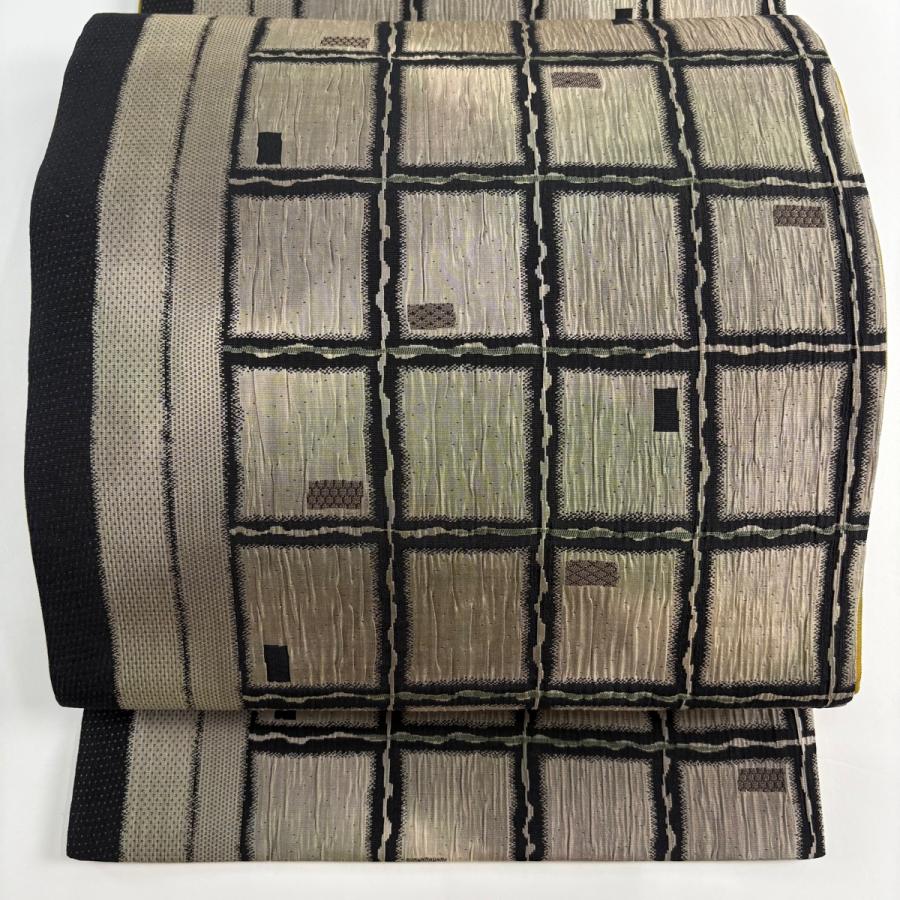 河豚　フグ　珊瑚　魚　袋帯　金通し　正絹　黒　#1513 河豚 フグ 珊瑚 魚 袋帯 金通し 正絹 黒 #1513 袋帯 秀品 格子 縞 絞り