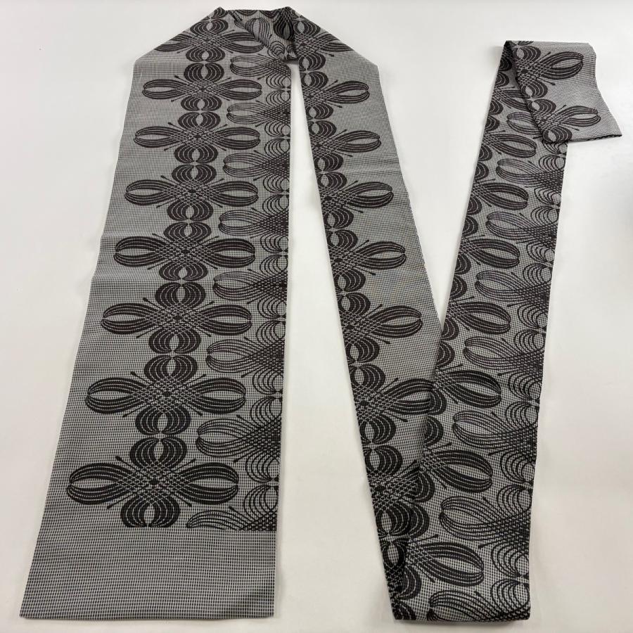 美品 名古屋帯 秀品 花 格子 灰紫 正絹 中古 : リユースセレクト