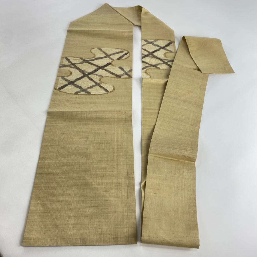 名古屋帯 名品 紬地 格子 幾何学模様 ベージュ 正絹 【】 【公式通販】