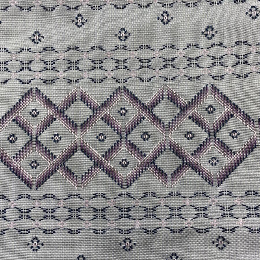 名古屋帯 逸品 証紙あり 南風原花織 鈴乃屋 本場琉球 菱 幾何学 青灰色