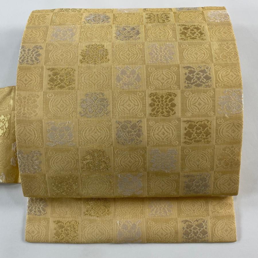 名古屋帯 秀品 夏帯 紗 遠州緞子 金糸 銀糸 薄黄 正絹 中古 : リユース