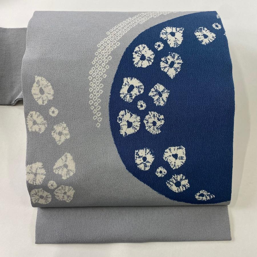 名古屋帯 秀品 幾何学模様 縮緬 灰色 正絹 中古 : リユースセレクト