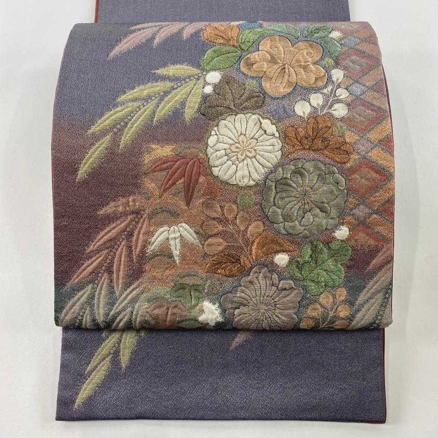 袋帯 秀品 関西仕立て 人物 草花 箔 薄小豆 お太鼓柄 正絹 【】 【公式