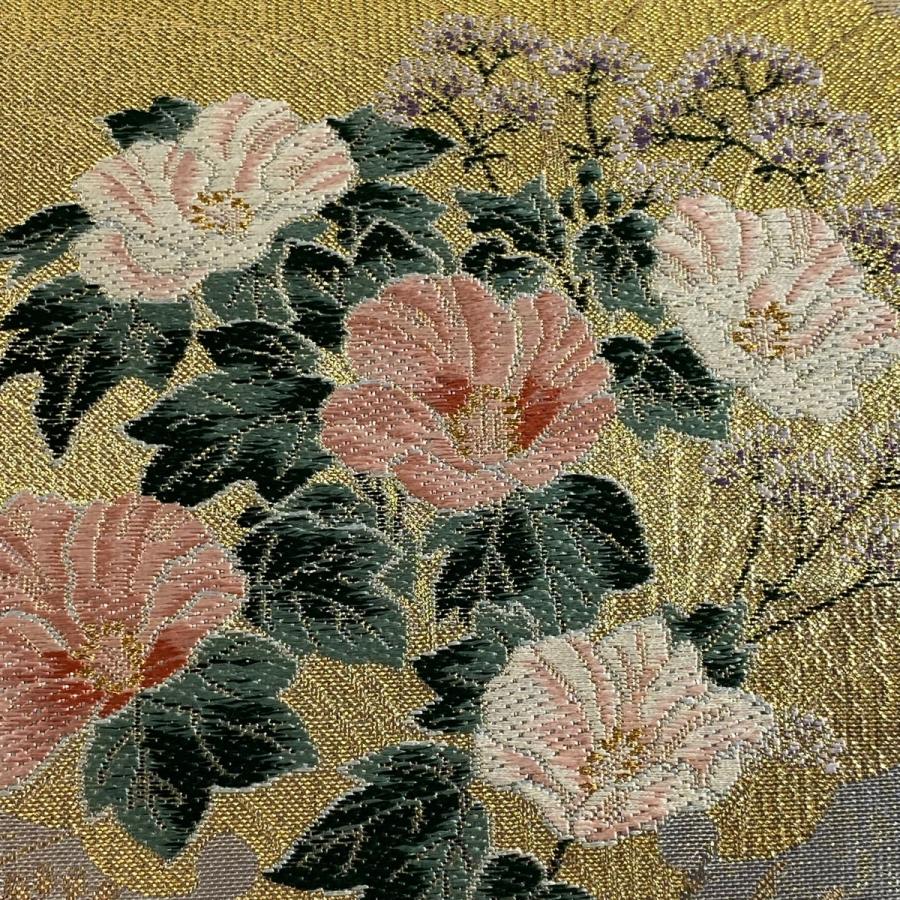 袋帯 秀品 琳派優彩雪輪紋 草花 箔 銀色 六通 正絹 中古 : リユース