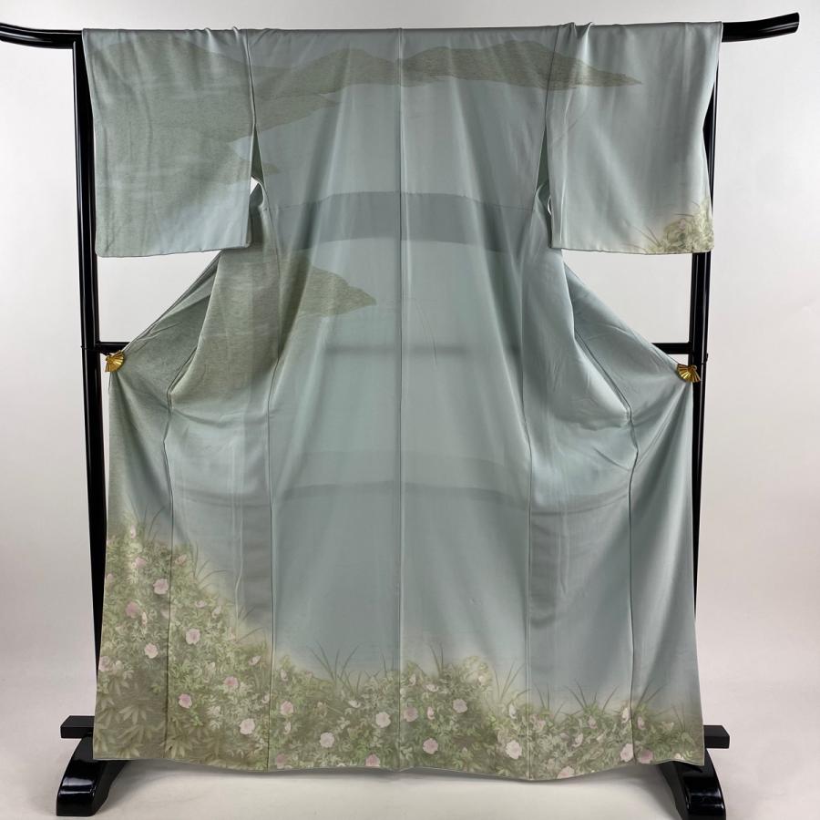 訪問着 身丈166cm 裄丈68cm L 袷 草花 染め分け ぼかし 水色 正絹 秀品