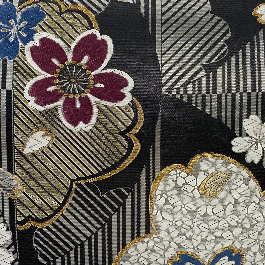 美品 袋帯 秀品 桜 花びら 金銀糸 箔 墨色 六通 正絹 中古 : リユース