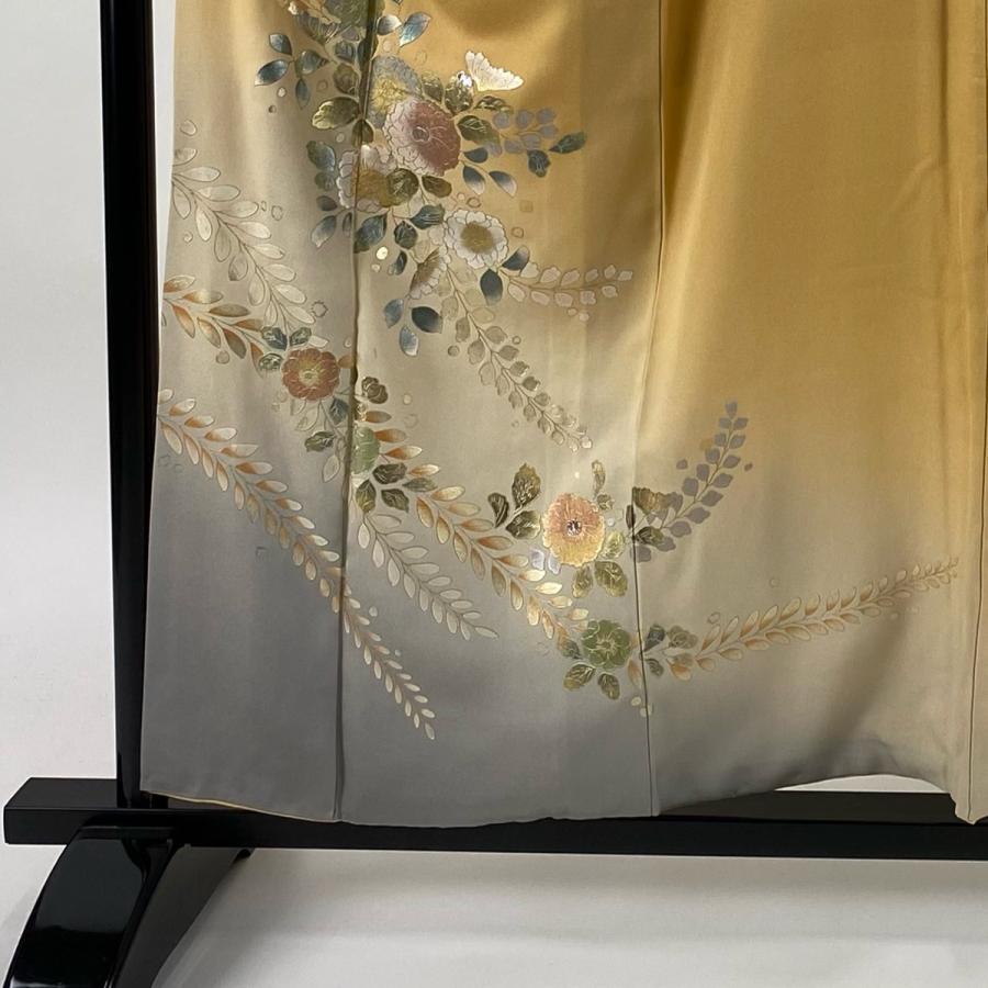 訪問着 花柄　螺鈿　若向　未使用品　パールトーン加工　特Ｃカ 付下げ 身丈155.5cm 裄丈64.5cm M 袷 辻が花柄 螺鈿 金銀彩 薄