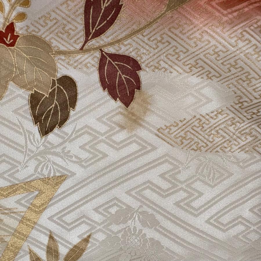 振袖と帯 海老茶色にグレージュ梅 身丈164裄67 袖丈109 亀甲袋帯 振袖 身丈164cm 裄丈67.5cm L 袷 御所車 松竹梅 金糸 金彩