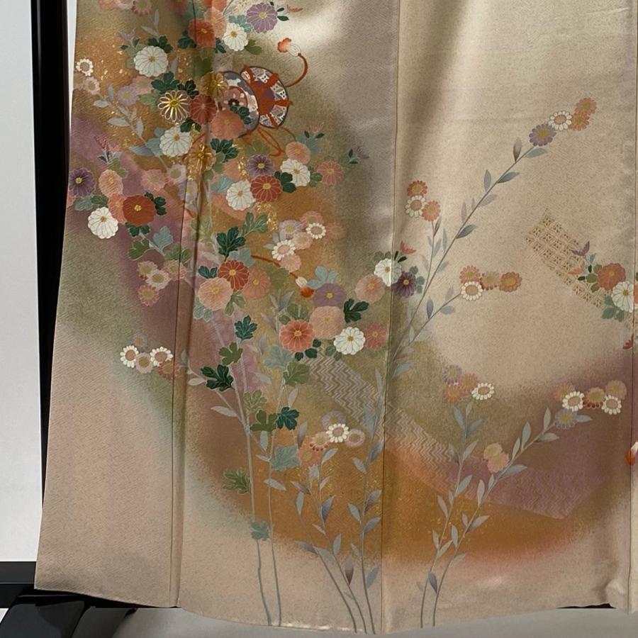 訪問着 身丈162.5cm 裄丈63cm S 袷 鼓 菊 金糸 金彩 薄ピンク